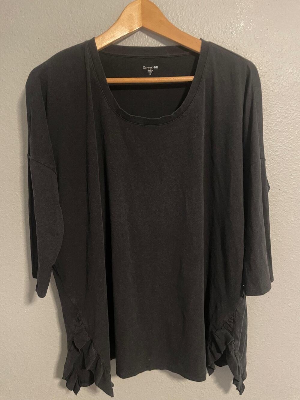 Garnet Hill Womens Tunic Medium Black Organic Cotton Blend 3/4 Sleeve Modern